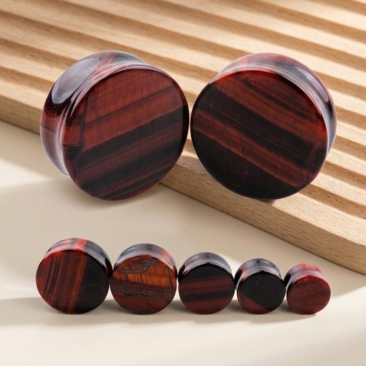 Natural Stone Plugs Double Flare, Tiger Eye Snowflake Obsidian Ear Gauges, Body Jewelry Gift
