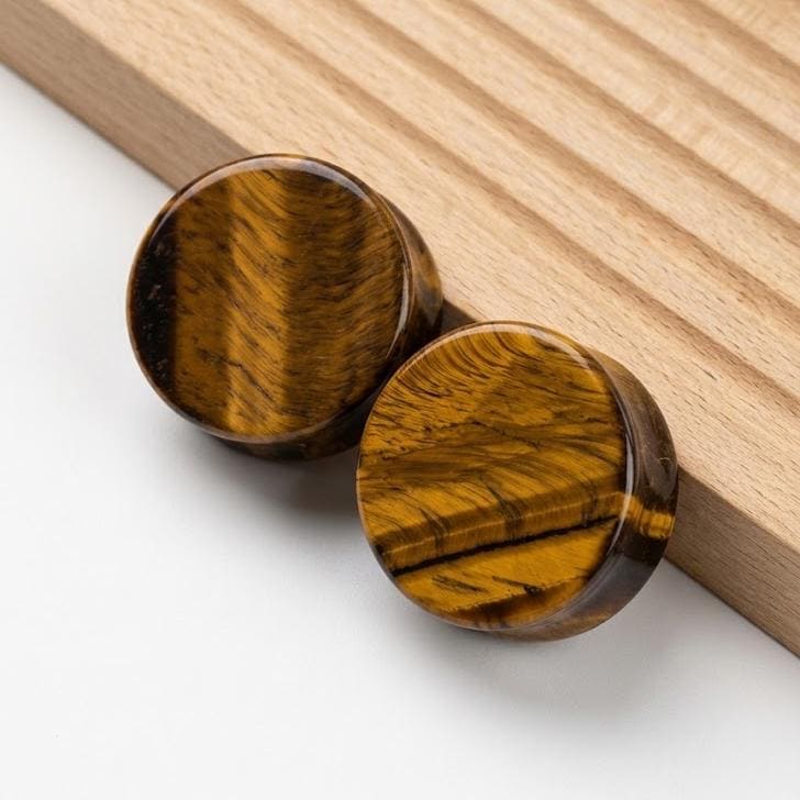Natural Stone Plugs Double Flare, Tiger Eye Snowflake Obsidian Ear Gauges, Body Jewelry Gift
