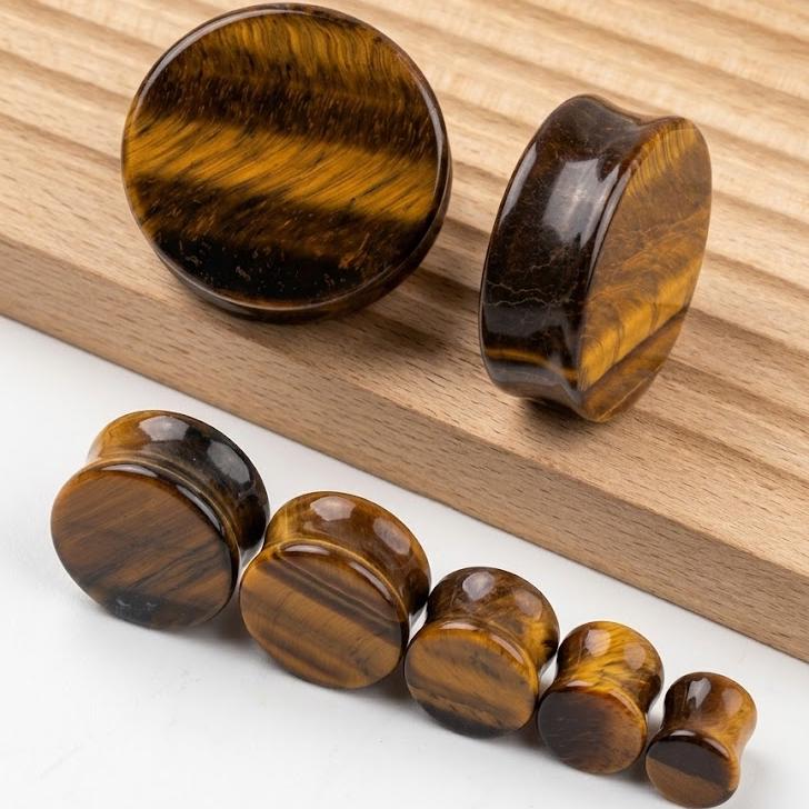 Natural Stone Plugs Double Flare, Tiger Eye Snowflake Obsidian Ear Gauges, Body Jewelry Gift