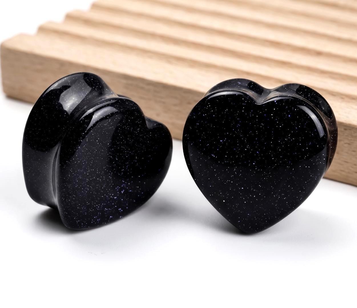 Heart Shaped Stone Plugs Double Flare，Amethyst Tiger Eye Ear Gauges，Gemstone Heart Earrings Fashion Accessory Gift