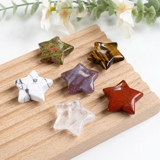 1.1'' Natural Crystal Star Carving, Mini Gemstone Pentagram Figurine, Quartz Tiny Star Pocket Stone, Whimsical Desk Decor, Gift for Her