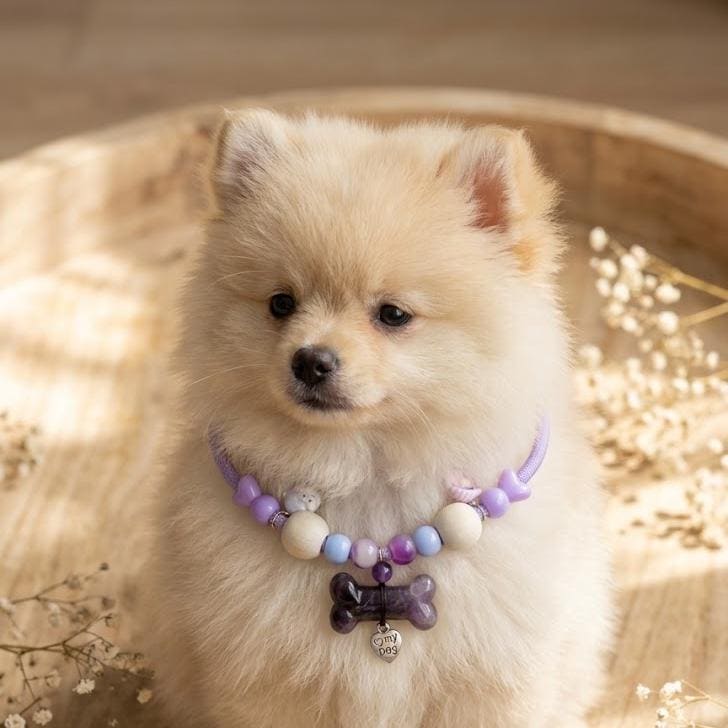 Adjustable Gemstone Dog Collar with Aromatic Wood Beads，Custom Size Pet Necklace，Premium Jewelry for Dogs and Cats Gift