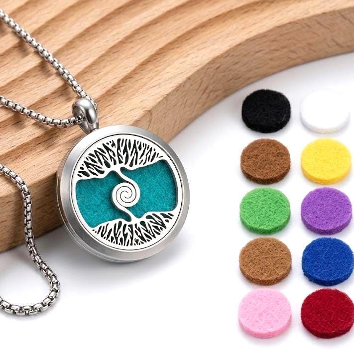 Stainless Steel Aromatherapy Locket Necklace, Magnetic Essential Oil Diffuser Pendant, Tree of Life Perfume Jewelry Gift