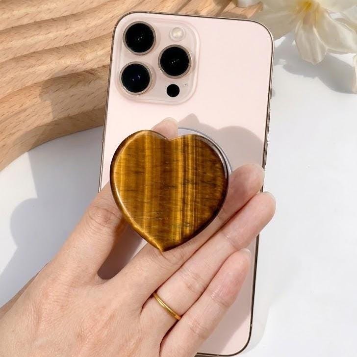 Custom Natural Gemstone Phone Grip, Star Heart Oval Crystal Phone Stand, Cute Kindle Grip Gift for Her