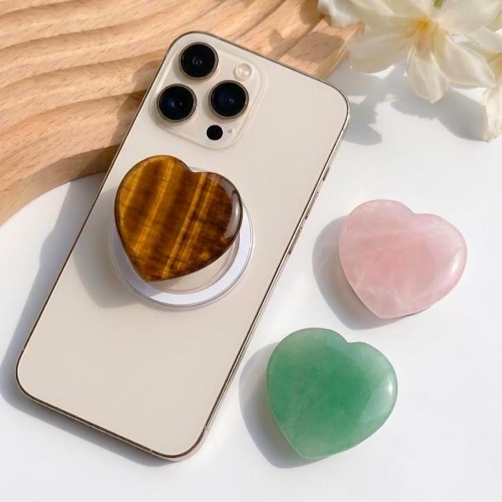 Custom Natural Gemstone Phone Grip, Star Heart Oval Crystal Phone Stand, Cute Kindle Grip Gift for Her