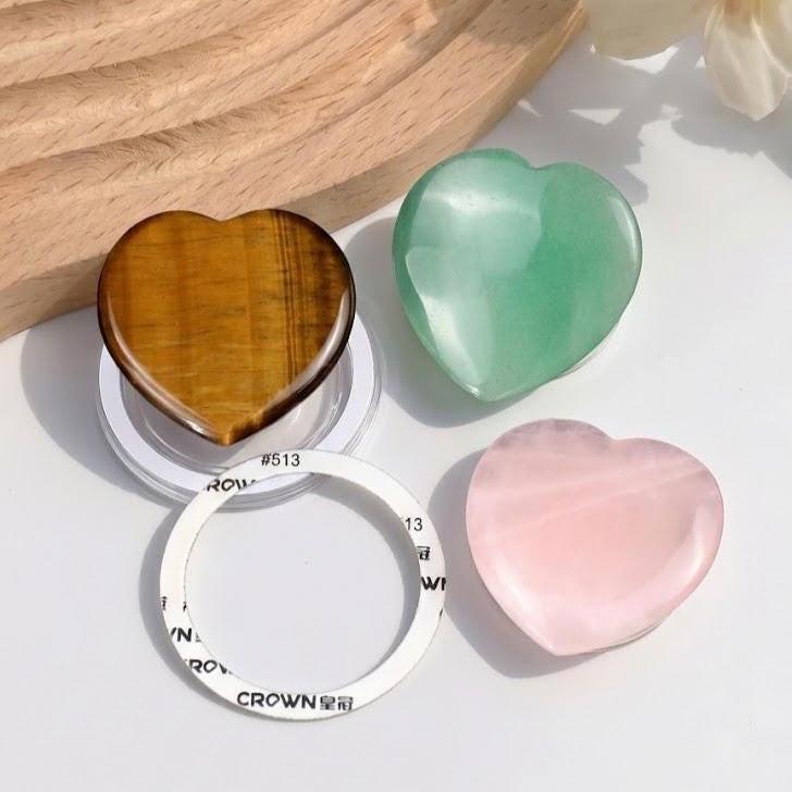 Custom Natural Gemstone Phone Grip, Star Heart Oval Crystal Phone Stand, Cute Kindle Grip Gift for Her