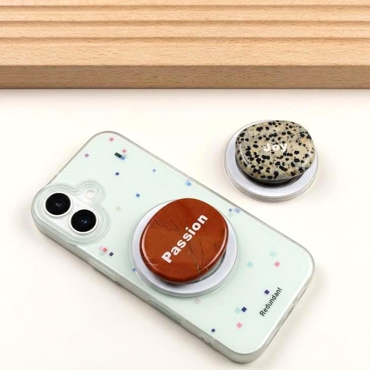 Custom Natural Gemstone Phone Grip, Star Heart Oval Crystal Phone Stand, Cute Kindle Grip Gift for Her