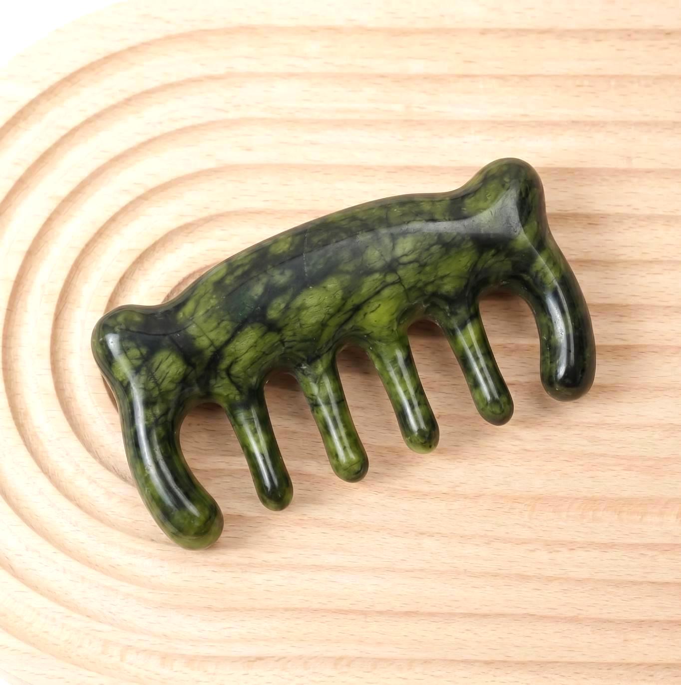 Personalized Natural Jade Scalp Comb, Engraved Hair Brush, Meridian Massage Tool, Handcrafted Gemstone Gua Sha, Unique Birthday Gift