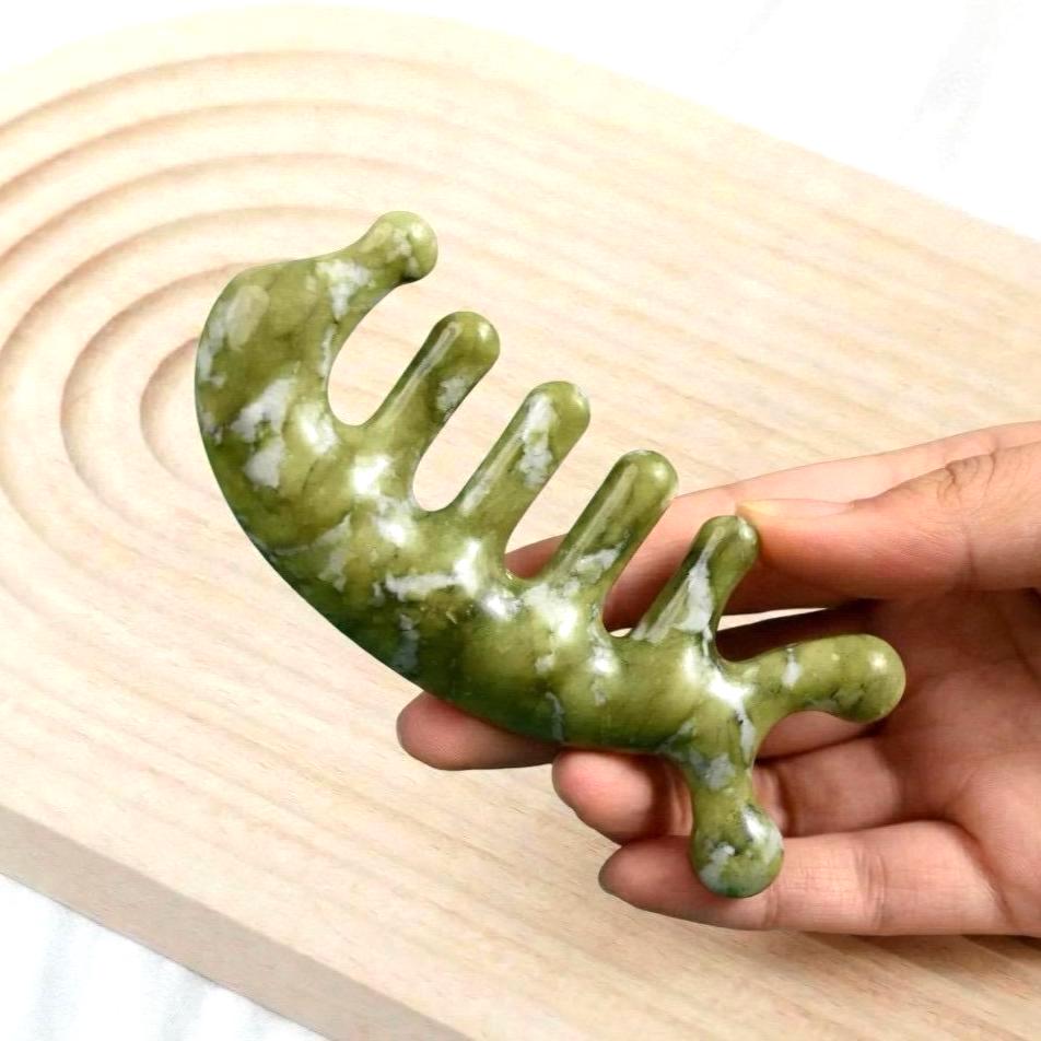 Personalized Natural Jade Scalp Comb, Engraved Hair Brush, Meridian Massage Tool, Handcrafted Gemstone Gua Sha, Unique Birthday Gift