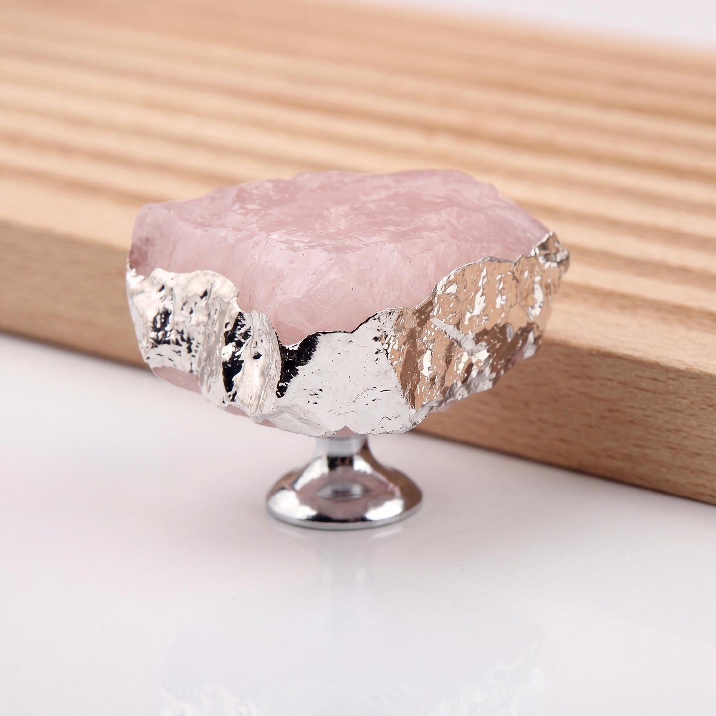 Natural Crystal Cabinet Knob with Gold Edge, Raw Amethyst Rose Quartz Drawer Pull, Single Hole Wardrobe Handle, Luxury Home Decor Hardware