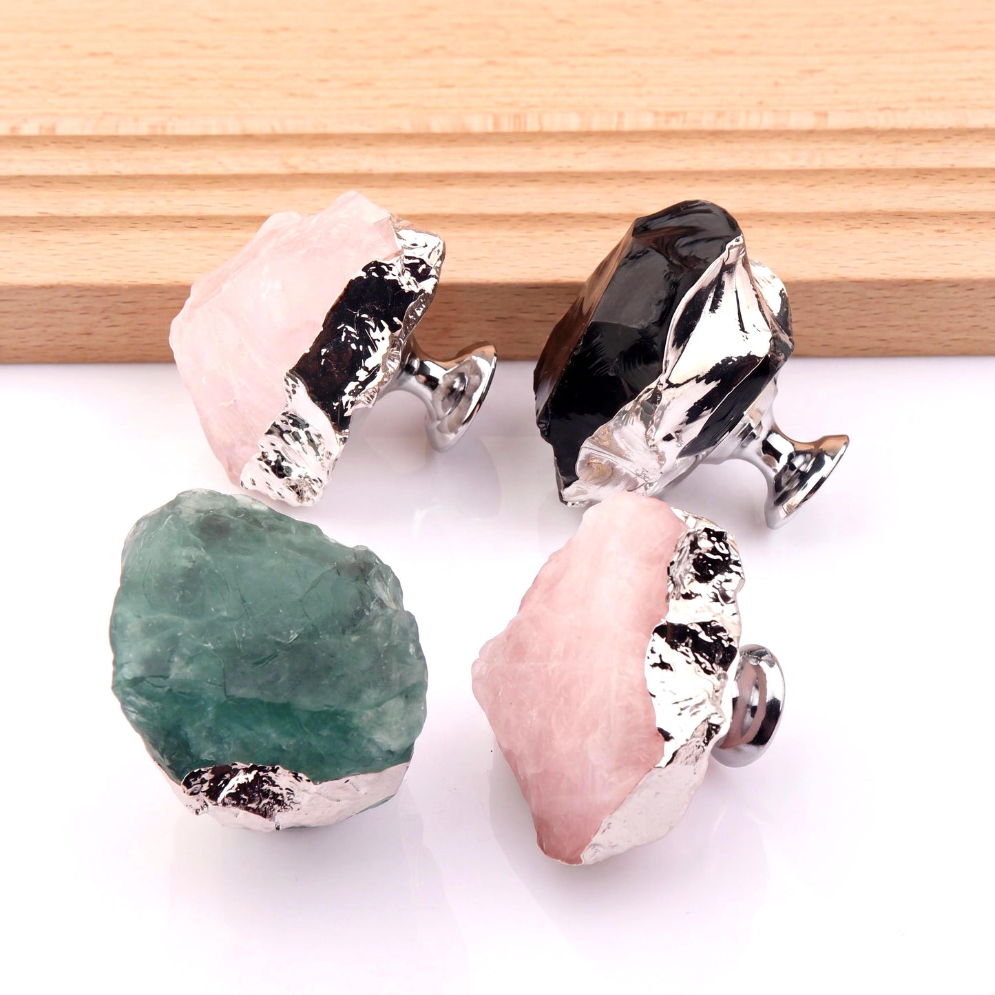 Natural Crystal Cabinet Knob with Gold Edge, Raw Amethyst Rose Quartz Drawer Pull, Single Hole Wardrobe Handle, Luxury Home Decor Hardware