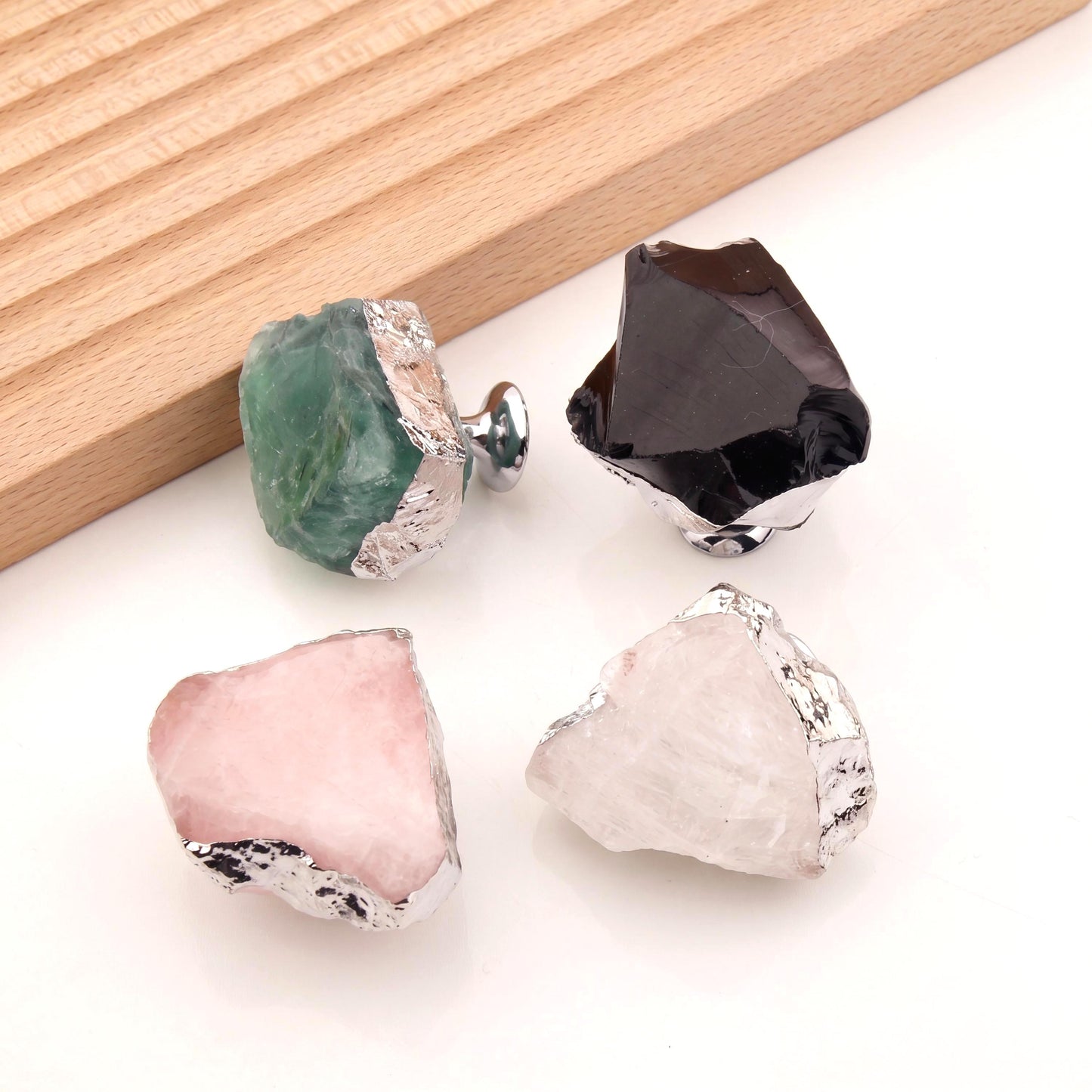 Natural Crystal Cabinet Knob with Gold Edge, Raw Amethyst Rose Quartz Drawer Pull, Single Hole Wardrobe Handle, Luxury Home Decor Hardware