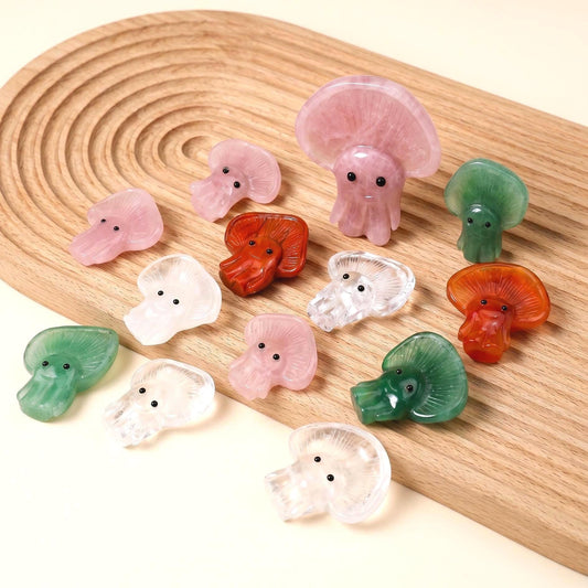 Natural Crystal Jellyfish Carving, Small Gemstone Ocean Animal Figurine, Quartz Marine Creature Statue, Cute Pocket Stone Luxury Gift