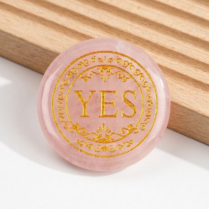 Natural Crystal YES NO Decision Coin, Engraved Gemstone Pocket Token, Tabletop RPG Board Game Gift Couples Flip Coin