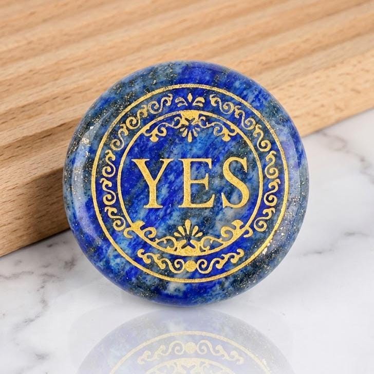Natural Crystal YES NO Decision Coin, Engraved Gemstone Pocket Token, Tabletop RPG Board Game Gift Couples Flip Coin