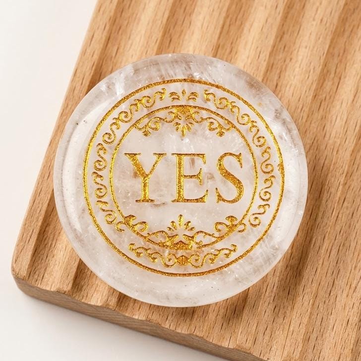 Natural Crystal YES NO Decision Coin, Engraved Gemstone Pocket Token, Tabletop RPG Board Game Gift Couples Flip Coin