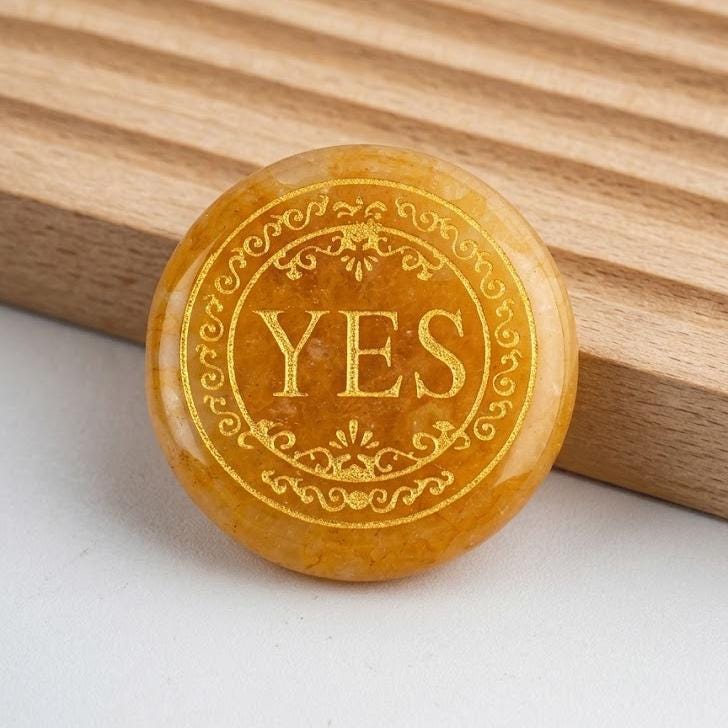 Natural Crystal YES NO Decision Coin, Engraved Gemstone Pocket Token, Tabletop RPG Board Game Gift Couples Flip Coin