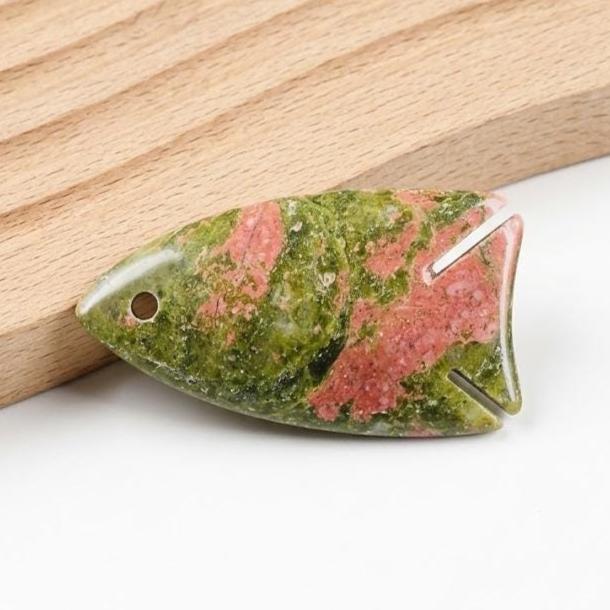 Gemstone Fish Pendant for Necklace Making, Hand Carved Natural Stone Animal Charm DIY, Ocean Inspired Unique Gift for Her