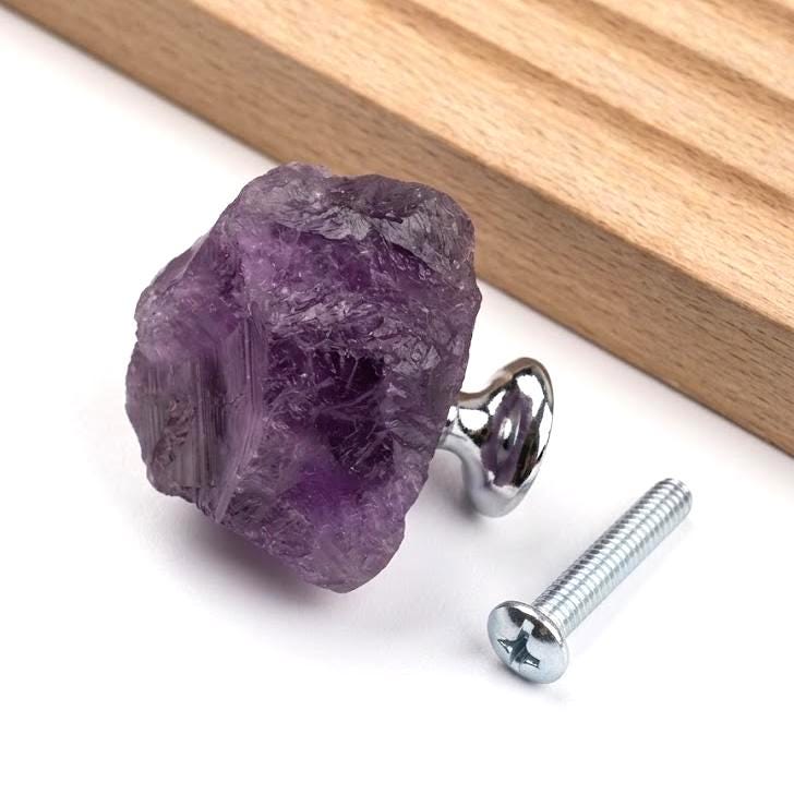 Natural Raw Crystal Cabinet Knobs with Screws, Amethyst Quartz Drawer Pulls, Unique Stone Wardrobe Handles, Funky Decorative Dresser Knobs