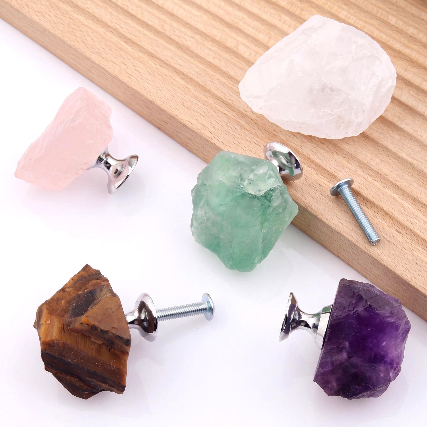 Natural Raw Crystal Cabinet Knobs with Screws, Amethyst Quartz Drawer Pulls, Unique Stone Wardrobe Handles, Funky Decorative Dresser Knobs