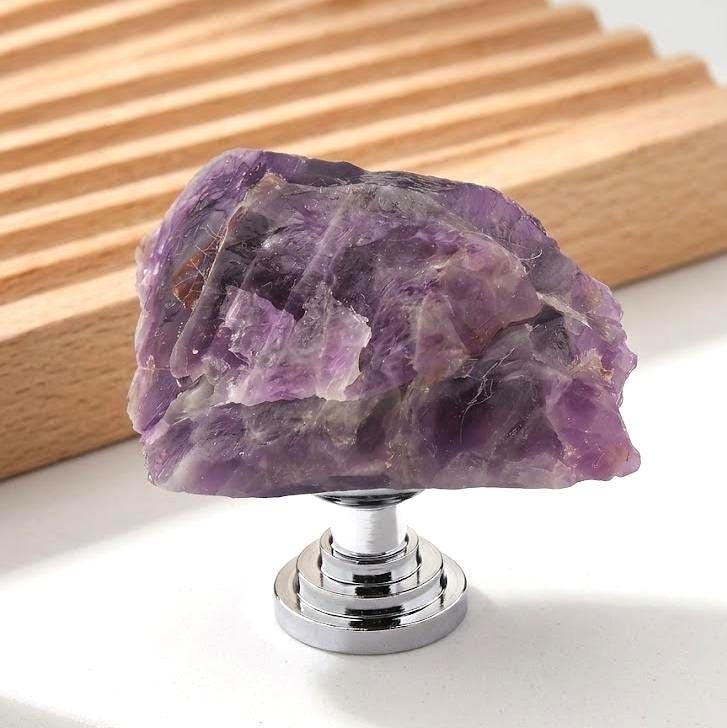 Raw Amethyst Quartz Cabinet Knobs, Natural Crystal Drawer Pulls with Screws, Unique Stone Wardrobe Handles, Ikea Hemnes Dresser Knobs Hack