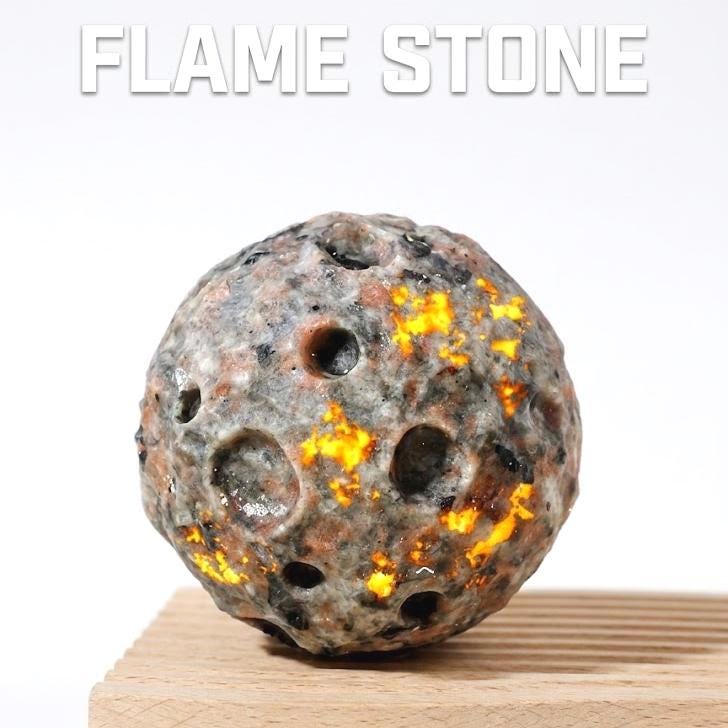 Natural Yooperlite Moon Sphere, UV Reactive Fluorescent Crystal Ball, Glowing Flaming Stone Carved Planet Sculpture, Geek Gift Desk Decor