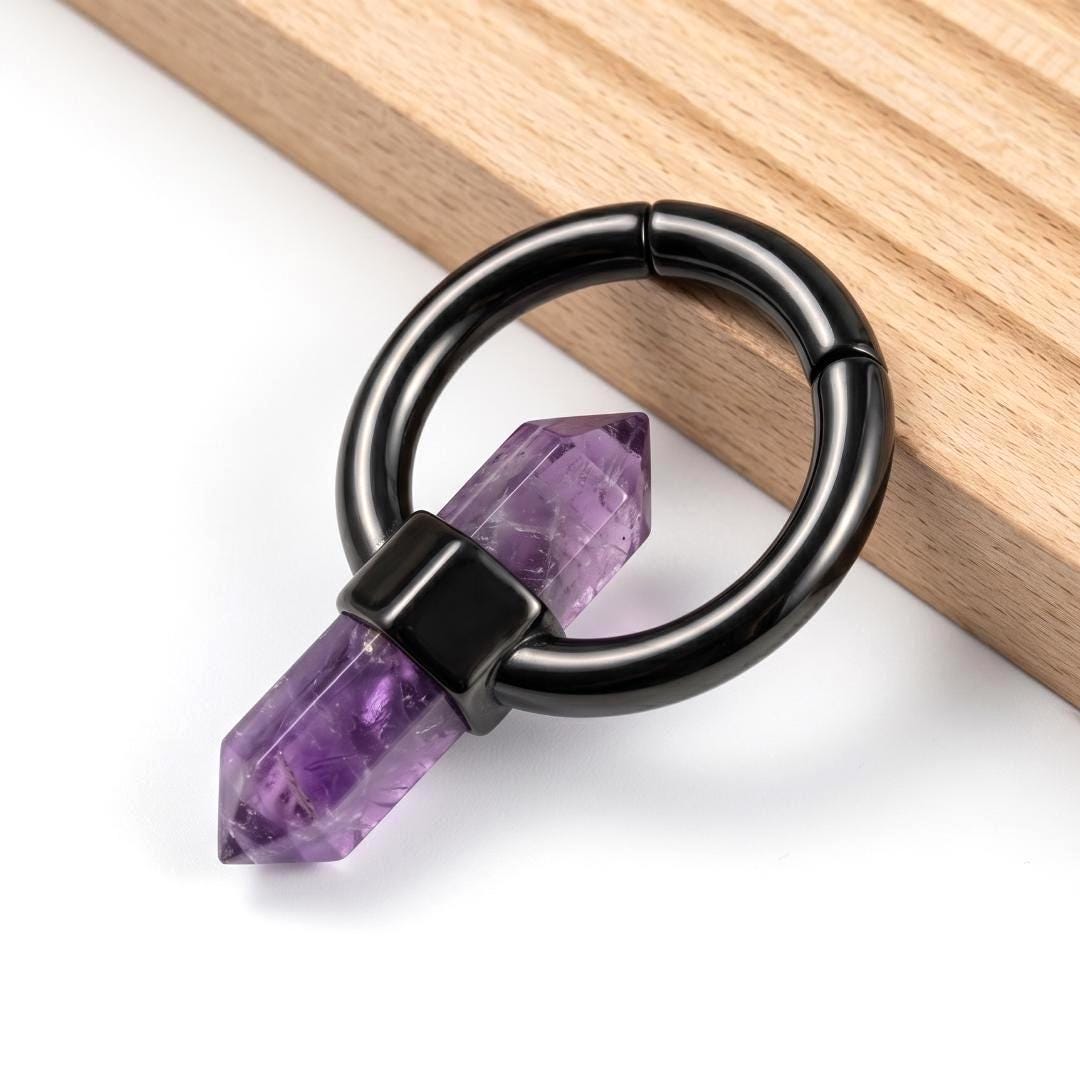Crystal Ear Weights, Stone Ear Hangers, Stretched Ears Jewelry, Amethyst Tiger Eye Earrings, Boho Piercing Hoop, Gift for Her