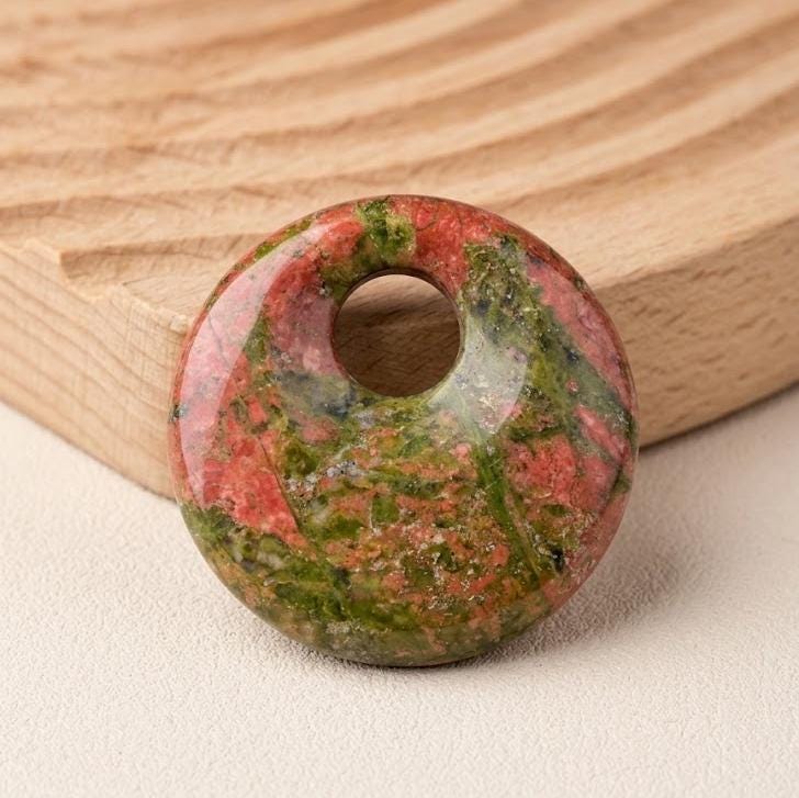 Natural Crystal Donut Pendant, Earrings, Mixed Gemstone Round Disc Token, DIY Jewelry Supply Gift