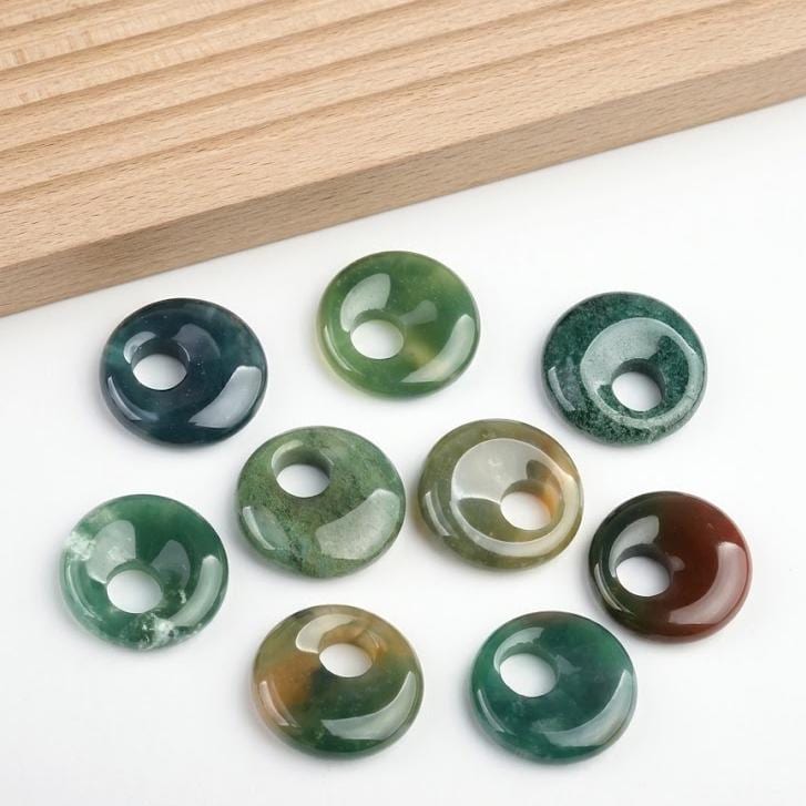 Natural Crystal Donut Pendant, Earrings, Mixed Gemstone Round Disc Token, DIY Jewelry Supply Gift