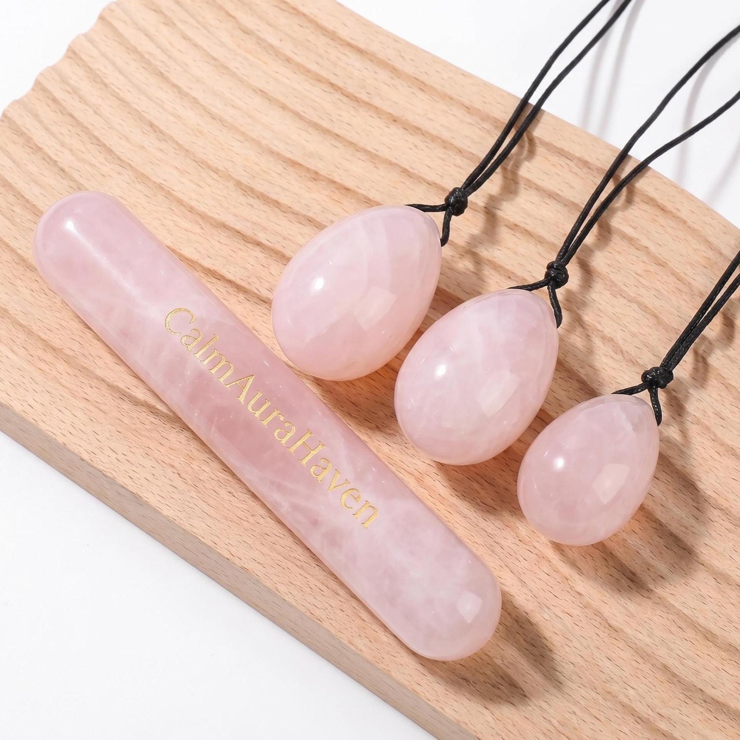 Amethyst Crystal Egg Set with Gemstone 3 Eggs + Massager Wand, Polished Healing Stones for Relaxation & Decor