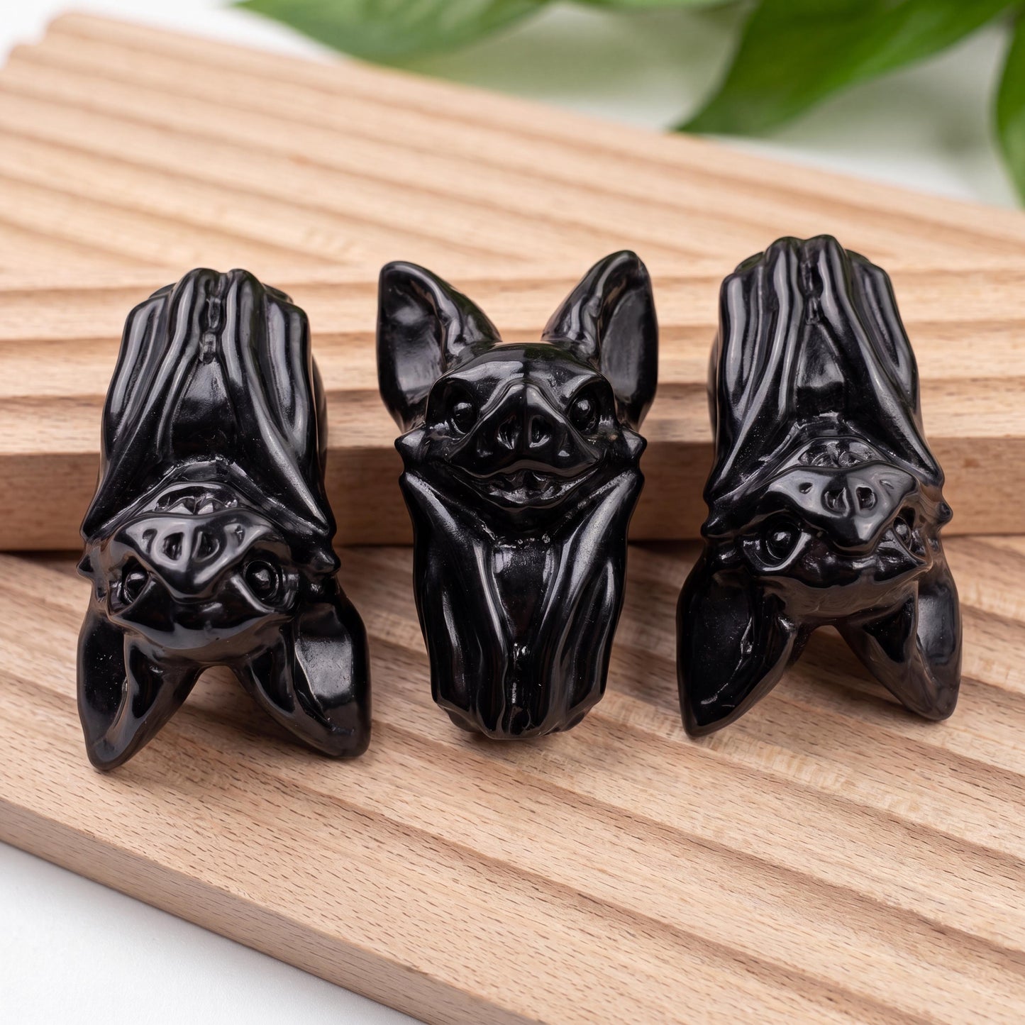 Natural Obsidian Bat Carving, UV Reactive Yooperlite Stone Animal Sculpture, Gothic Witchy Room Decor, Spooky Halloween Gift