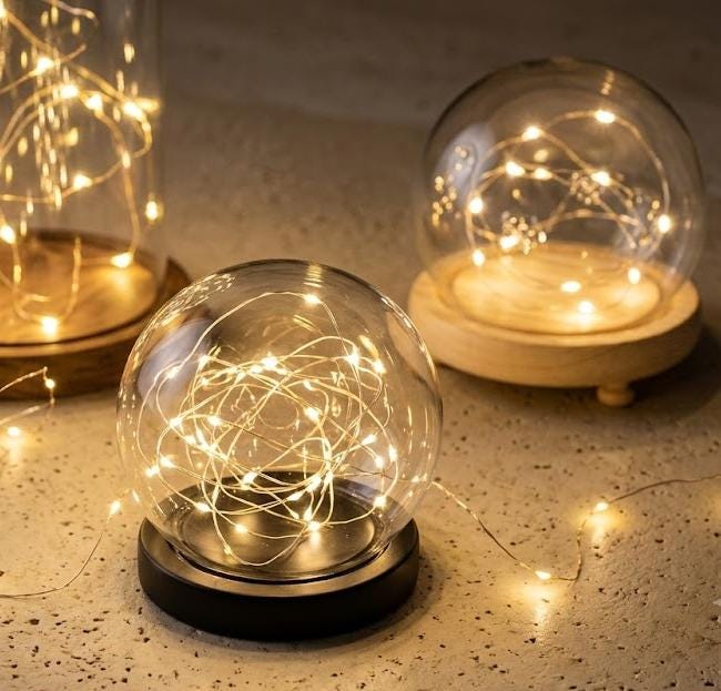 LED Light Up Glass Cloche Dome, Wooden Display Base, Crystal Specimen Stand, Preserved Flower Glass Cover Gift, Custom Engraved