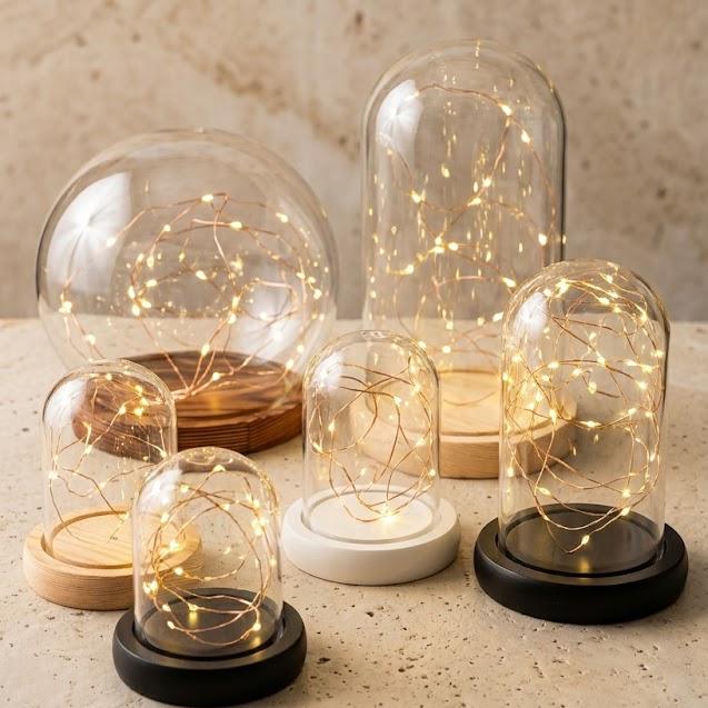 LED Light Up Glass Cloche Dome, Wooden Display Base, Crystal Specimen Stand, Preserved Flower Glass Cover Gift, Custom Engraved