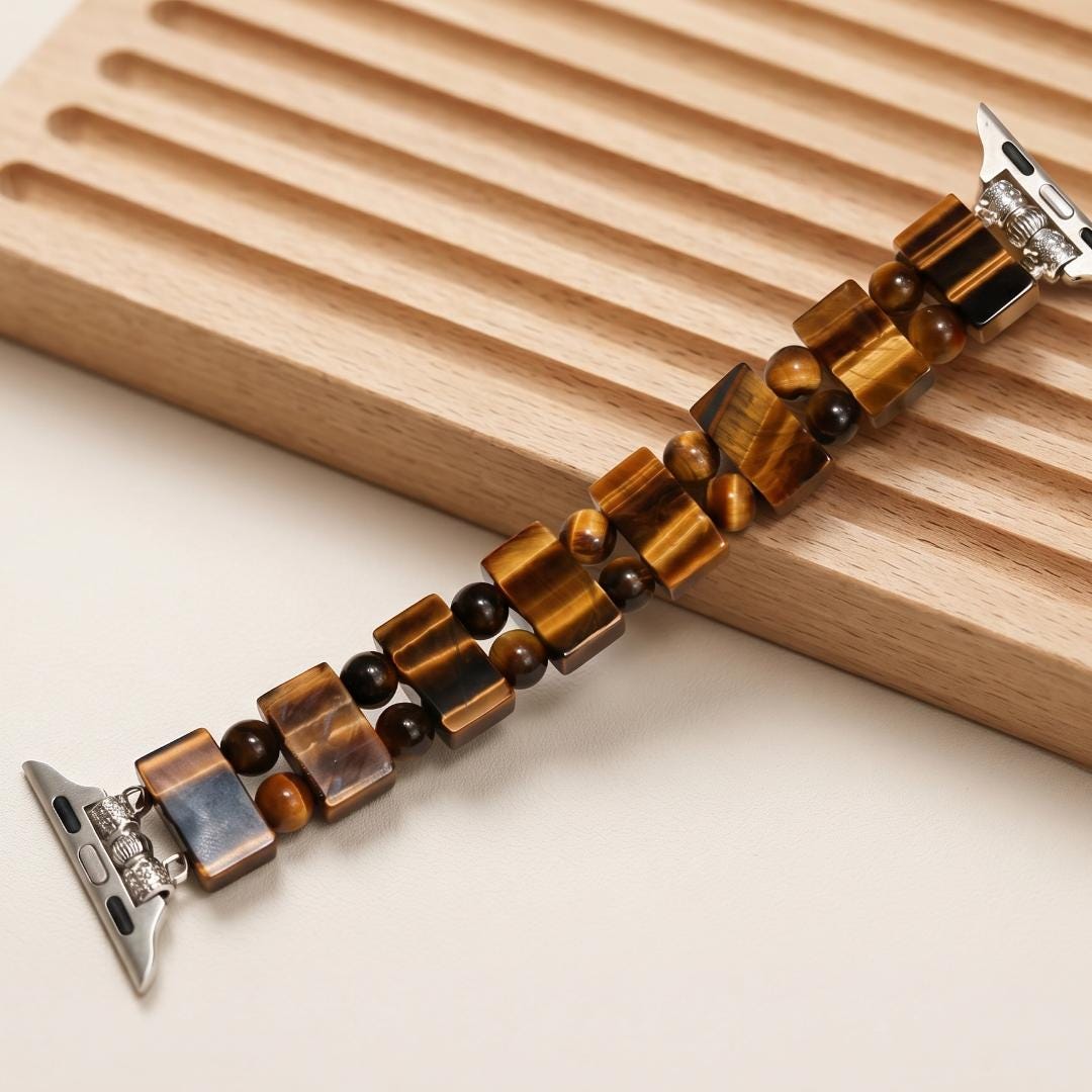 Natural Gemstone Watch Band for Apple Watch, Amethyst Aventurine Tiger Eye Beaded Strap, Crystal Jewelry Smartwatch Bracelet Gift for Her