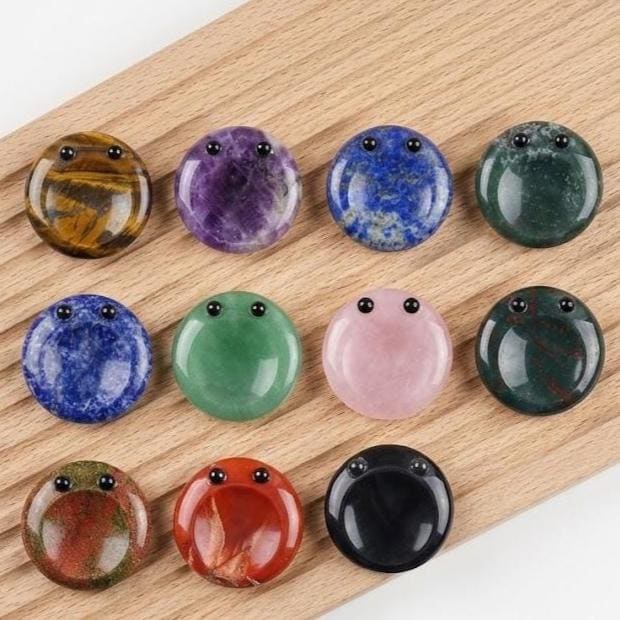 Crystal Worry Stone, Pocket Hug Token, Cute Frog Palm Stone, Thinking of You Gift, Assorted Mixed Crystals, Cute Keepsake Ornament