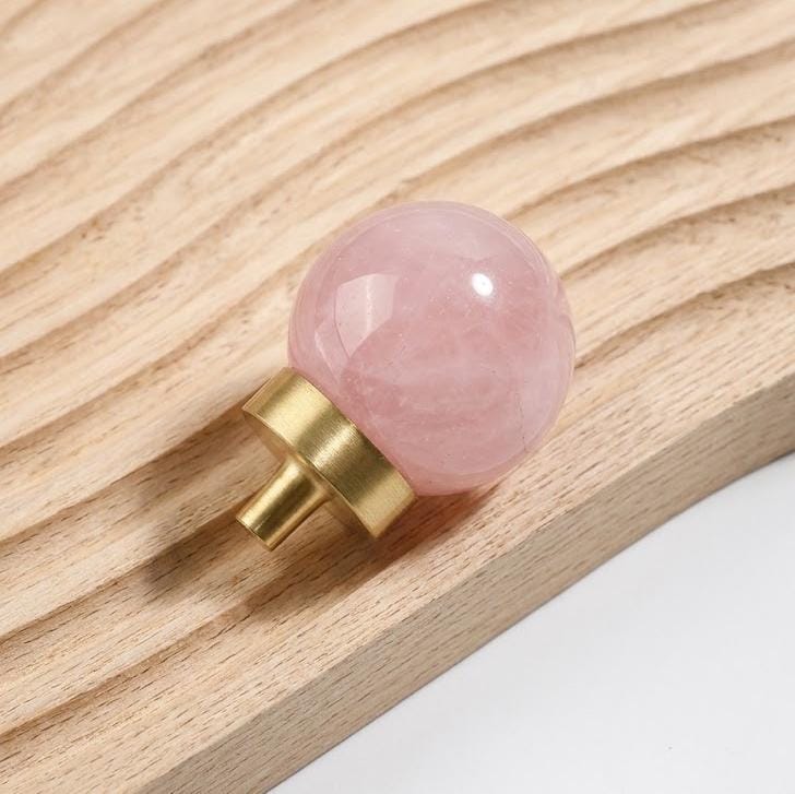 Crystal Cabinet Knobs, Natural Gemstone Dresser Knob, Rose Quartz Drawer Pull, Luxury Brass Hardware, Wardrobe Handle, Housewarming Gift