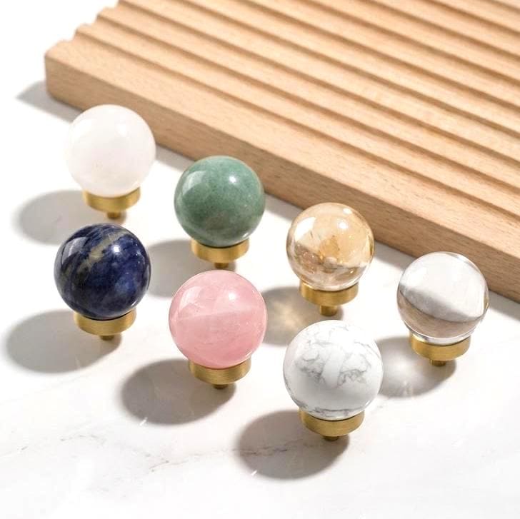 Crystal Cabinet Knobs, Natural Gemstone Dresser Knob, Rose Quartz Drawer Pull, Luxury Brass Hardware, Wardrobe Handle, Housewarming Gift