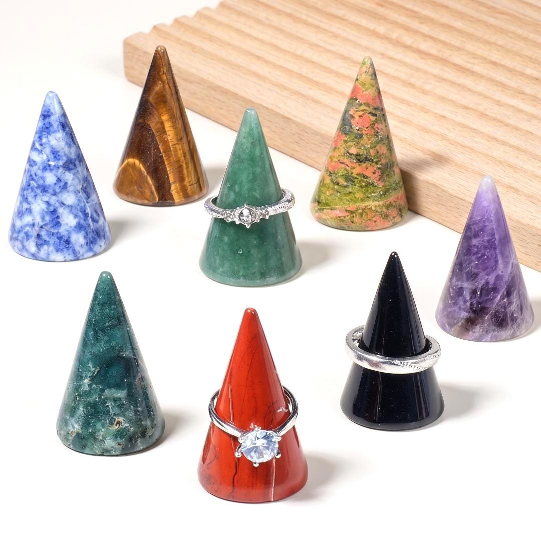 Crystal Ring Holder Cone, Gemstone Ring Stand for Jewelry Display, Natural Stone Ring Organizer, Minimalist Trinket Storage, Gift for Her
