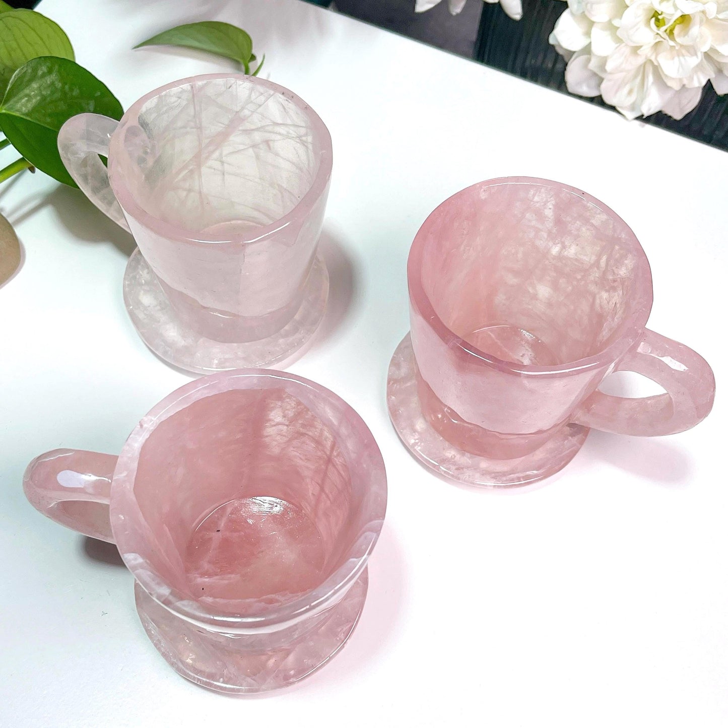 Hand-Carved Rose Quartz Heart Coffee Mug Set, Crystal Tea Cups, Romantic Boho Drinkware for Wedding Favors, Customizable Valentine’s Gift