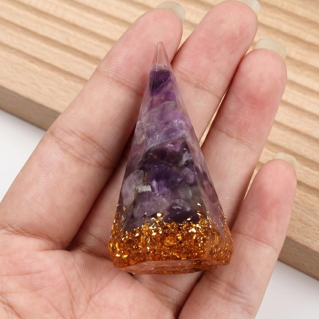 Crystal Ring Holder Cone, Orgonite Resin Jewelry Display Stand, Crystal Chips Stone Ring Organizer for Vanity, Wedding Ring Display Gift