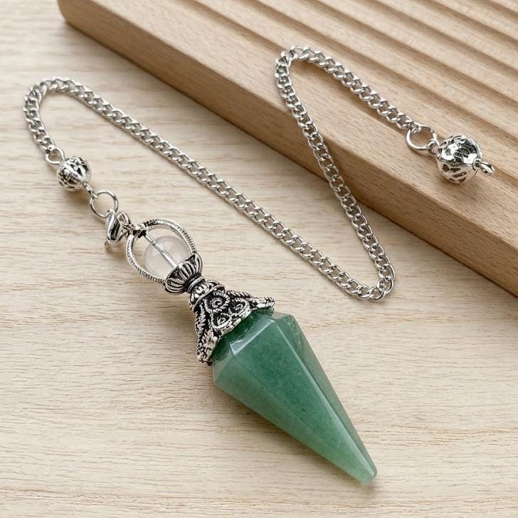 Crystal Pendulum Set, Natural Stone Cone Pendant, Dowsing Point Chain Necklace , Whimsical Witchy Boho Gift for Her
