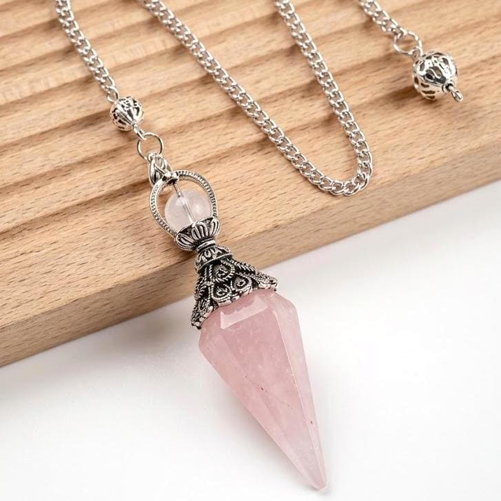 Crystal Pendulum Set, Natural Stone Cone Pendant, Dowsing Point Chain Necklace , Whimsical Witchy Boho Gift for Her