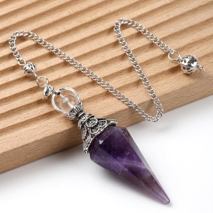 Crystal Pendulum Set, Natural Stone Cone Pendant, Dowsing Point Chain Necklace , Whimsical Witchy Boho Gift for Her