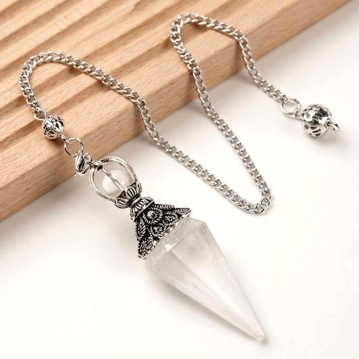 Crystal Pendulum Set, Natural Stone Cone Pendant, Dowsing Point Chain Necklace , Whimsical Witchy Boho Gift for Her