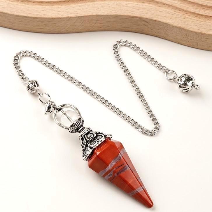 Crystal Pendulum Set, Natural Stone Cone Pendant, Dowsing Point Chain Necklace , Whimsical Witchy Boho Gift for Her