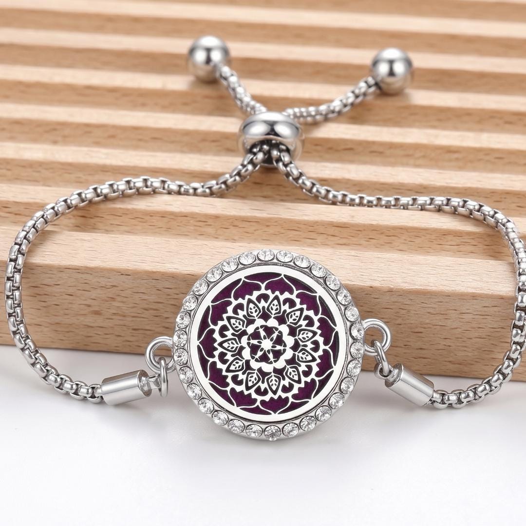 Essential Oil Diffuser Bracelet, Tree of Life Mandala Cat Design, Adjustable Steel Aromatherapy Bracelet, Self Care Gift for Her