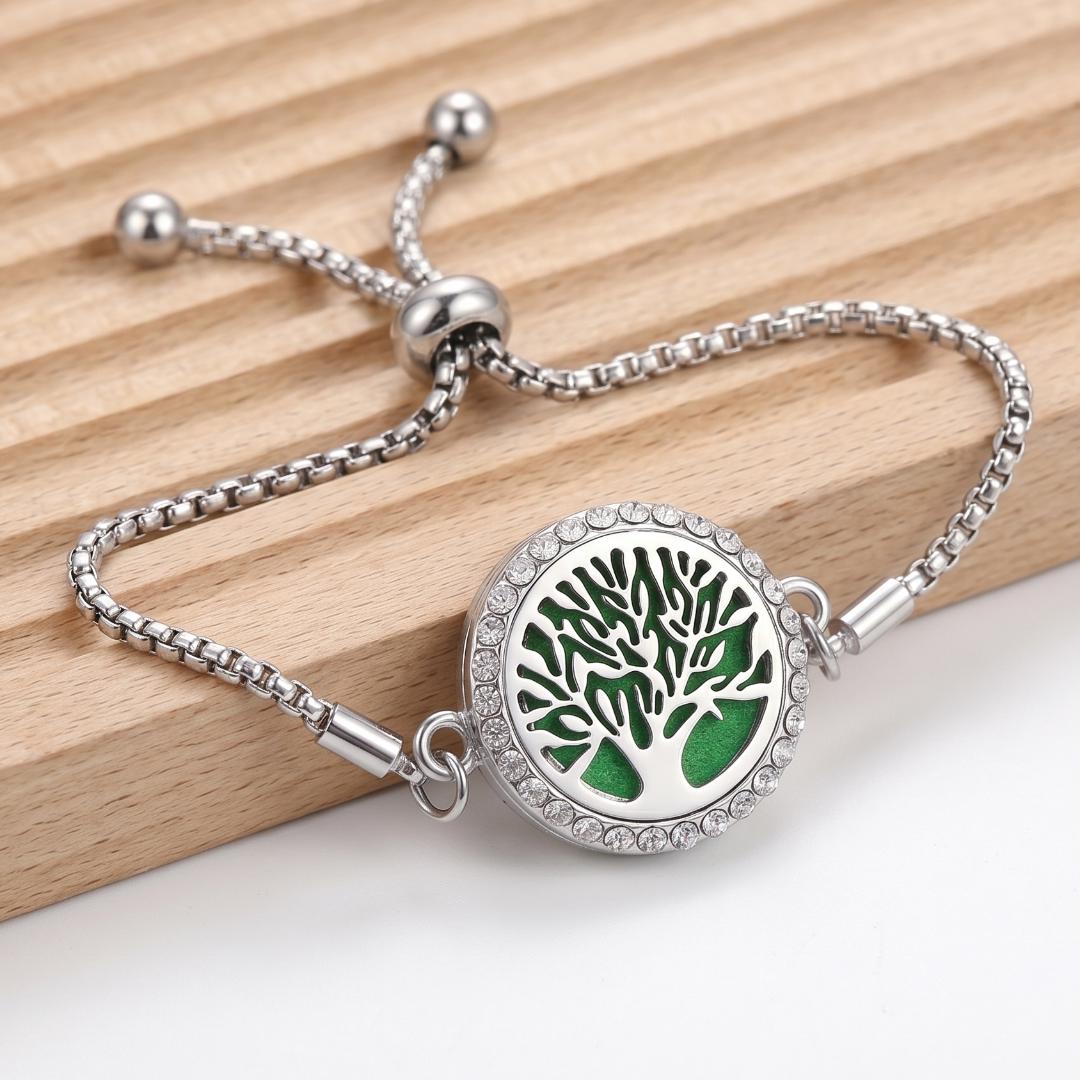 Essential Oil Diffuser Bracelet, Tree of Life Mandala Cat Design, Adjustable Steel Aromatherapy Bracelet, Self Care Gift for Her