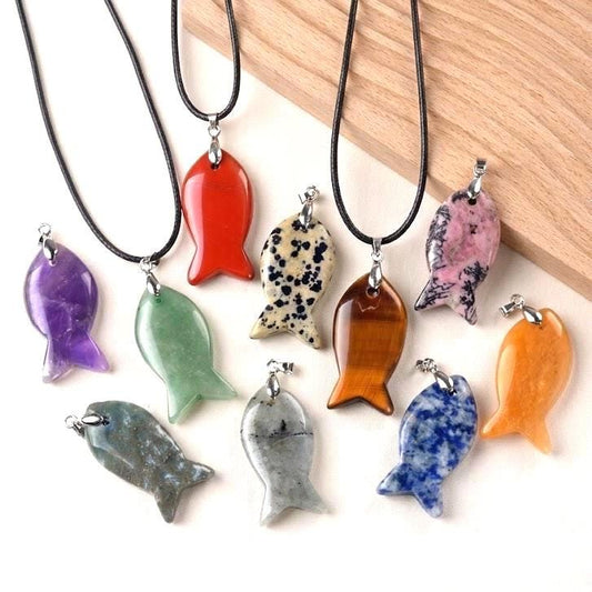 Natural Gemstone Fish Necklace, Crystal Fish Pendant, Cute Ocean Jewelry for Women, Dainty Quartz Fish Gift for Her