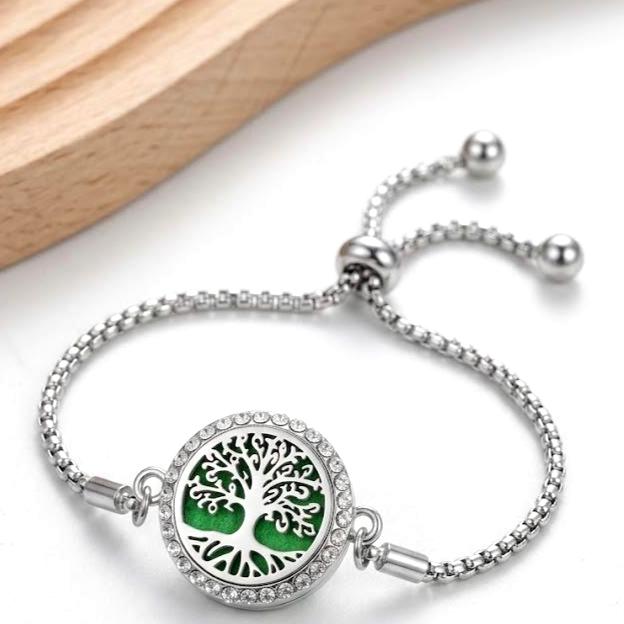 Essential Oil Diffuser Bracelet, Tree of Life Mandala Cat Design, Adjustable Steel Aromatherapy Bracelet, Self Care Gift for Her