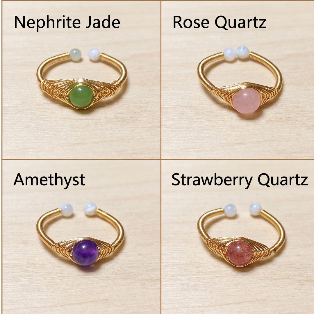 Crystal Point Ring, Adjustable Wire Wrapped Gemstone Ring, Dainty Stackable Rings for Women, Custom Birthstone Jewelry, Hippie Gift for Her